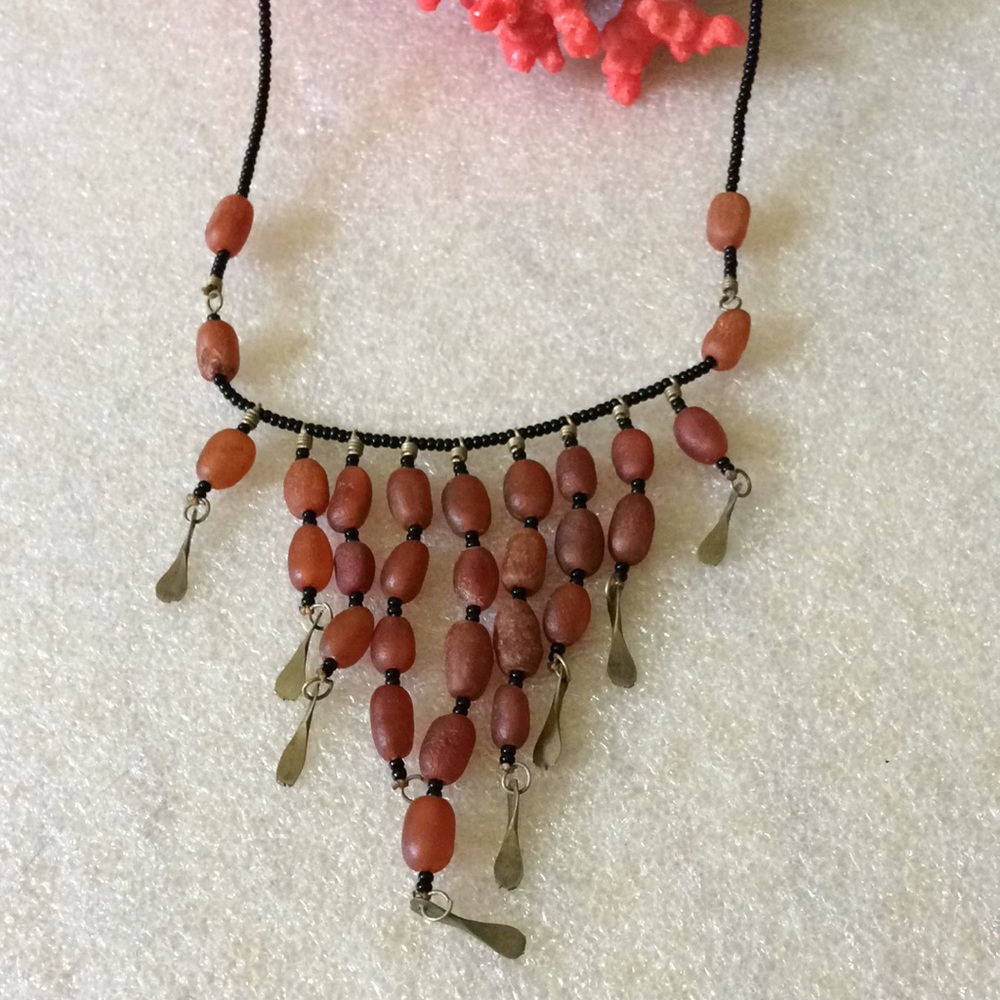 Antique amber beads brass choker